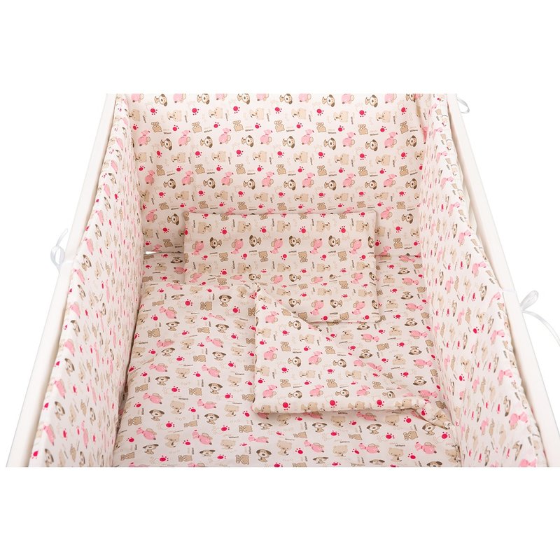 BabyNeeds - Lenjerie patut 5 piese 120x60 cm, Catelusi, Roz-Crem image 1