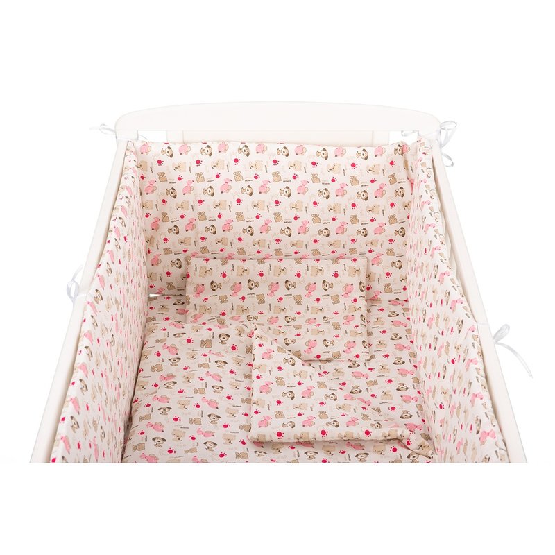 BabyNeeds - Lenjerie patut 5 piese 120x60 cm, Catelusi, Roz-Crem image 2