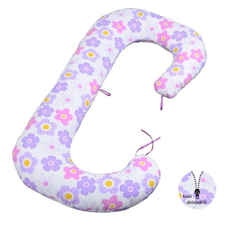 BabyNeeds - Perna 3 in 1 pentru gravide si bebelusi Soft Plus, Floricele mov