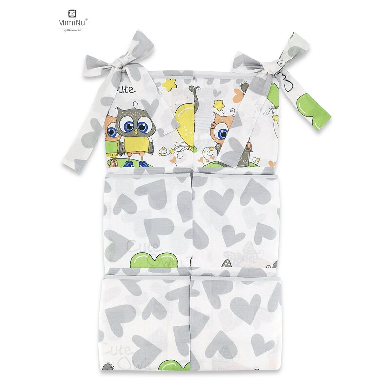 MimiNu - Organizator pentru patut, 6 compartimente, Cute owls grey