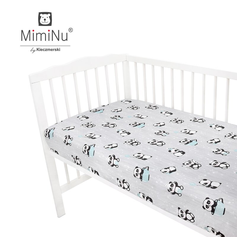 MimiNu - Cearceaf cu elastic, 120X60 cm, Panda happy day Mint image 1