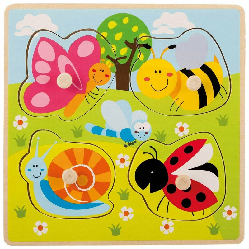 Joueco - Puzzle din lemn 4 piese, Insecte