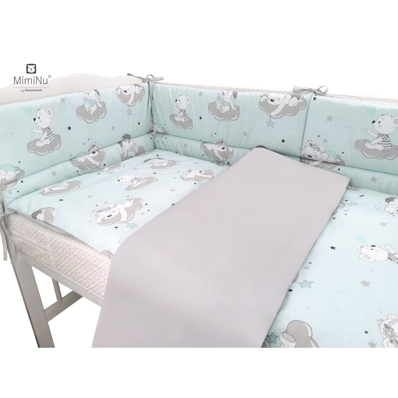 MimiNu - Set 3 piese patut, Teddy bears on clouds mint