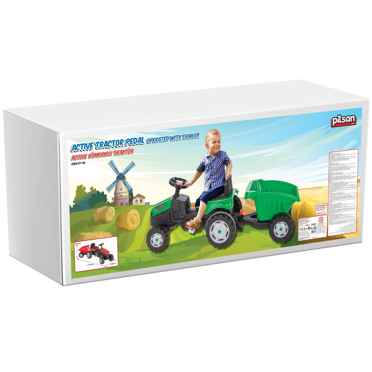 Tractor cu pedale si remorca Pilsan ACTIVE Verde