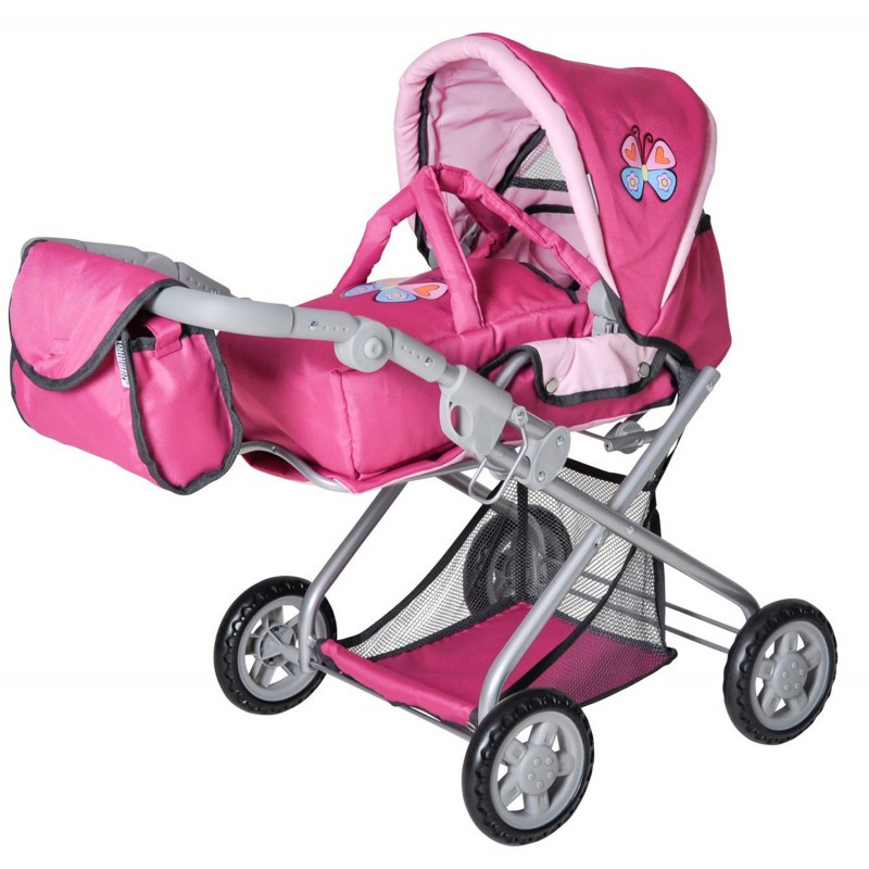 Carucior pentru papusi cu gentuta Kyra Pink With Butterfly