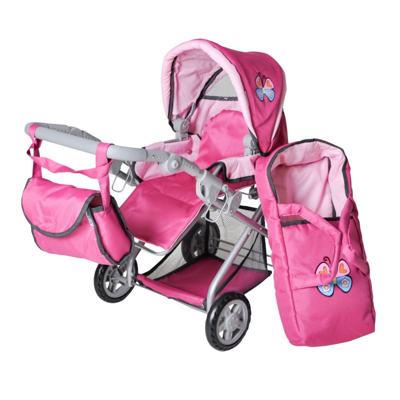 Carucior pentru papusi cu gentuta Kyra Pink With Butterfly image 1