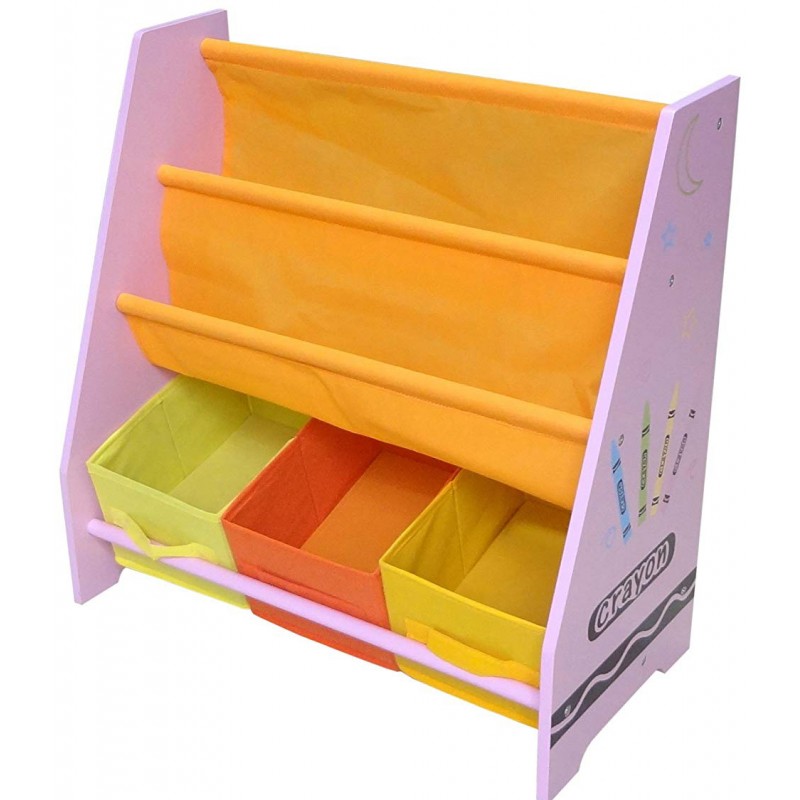 Organizator carti si jucarii cu cadru din lemn Pink Crayon