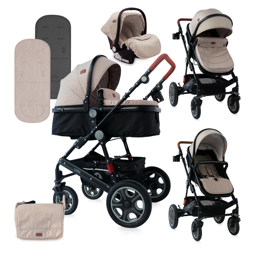 Carucior Set, Lora, cos auto inclus, Beige & Black Dots