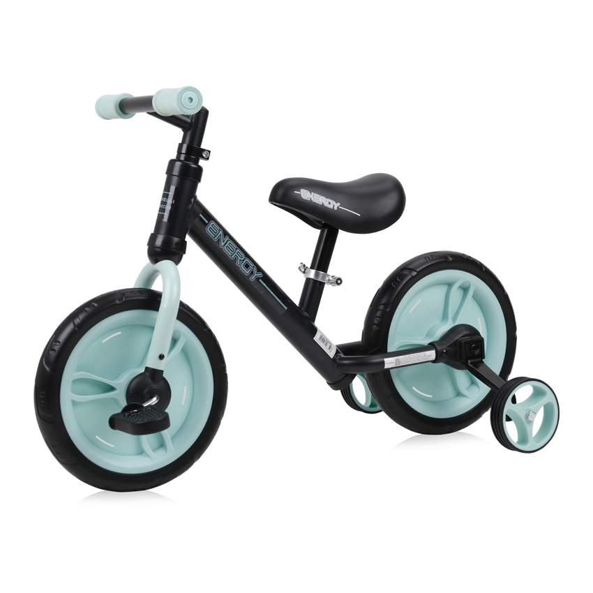 Bicicleta de tranzitie 2in1, Energy,  cu pedale si roti auxiliare, Black & Green