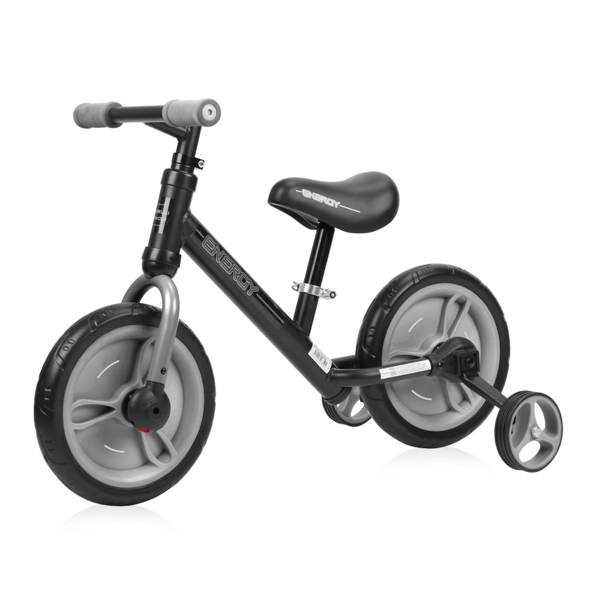Bicicleta de tranzitie 2in1, Energy,  cu pedale si roti auxiliare, Black & Grey