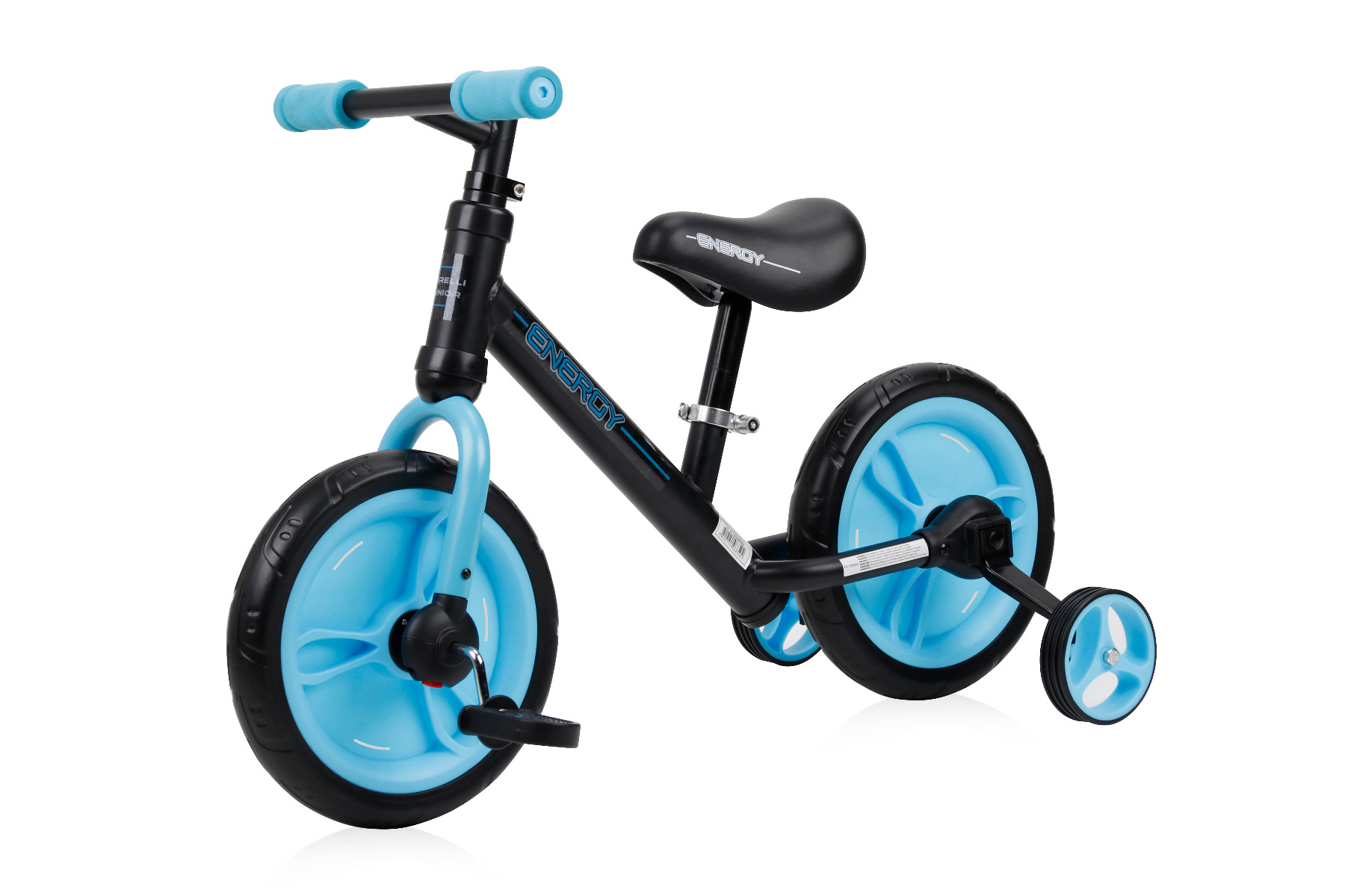 Bicicleta de tranzitie 2in1, Energy,  cu pedale si roti auxiliare, Black & Blue