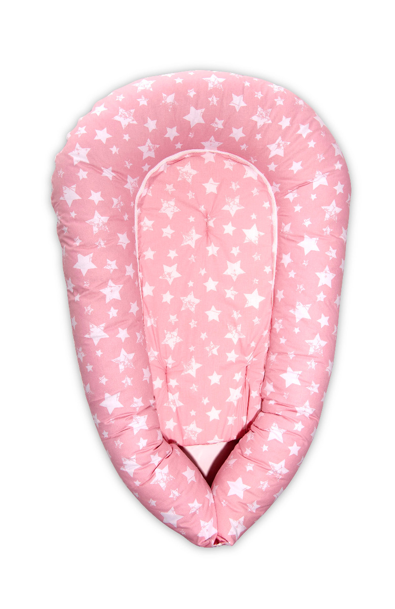 Baby Nest 3 in 1, 110 x 70 x 15 cm, husa bumbac ranforce, Pink Stars