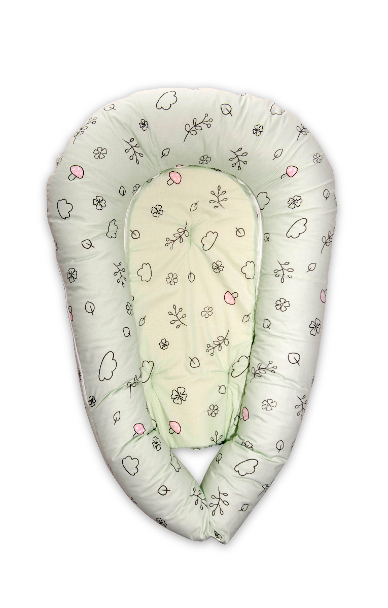 Baby Nest 3 in 1, 110 x 70 x 15 cm, husa bumbac ranforce, Lamb Green