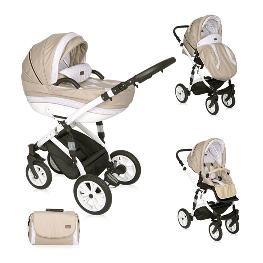 Carucior set 3 in 1, Mia, cadru aluminiu, roti cu camera, Light & Dark Beige