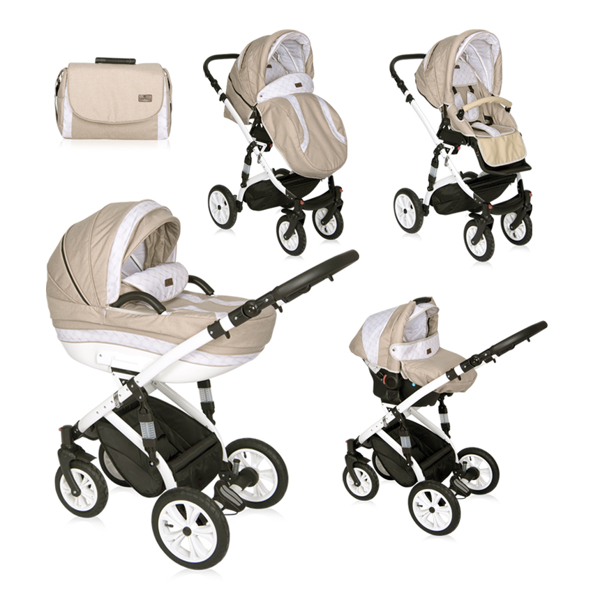 Carucior set 3 in 1, Mia, cadru aluminiu, roti cu camera, Light & Dark Beige image 1