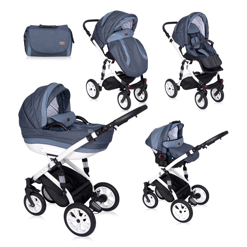 Carucior set 3 in 1, Mia, cadru aluminiu, roti cu camera, Light & Dark Blue