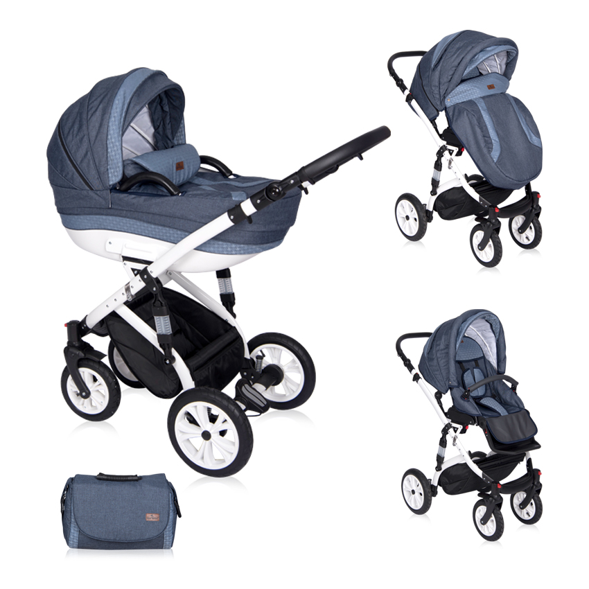 Carucior set 3 in 1, Mia, cadru aluminiu, roti cu camera, Light & Dark Blue image 6