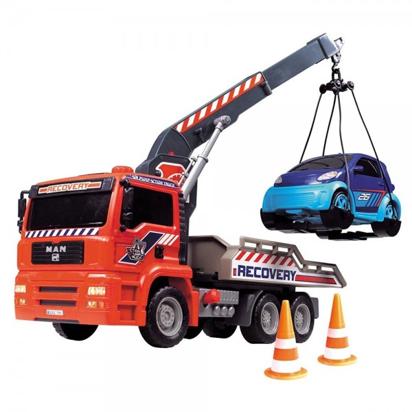 Camion de tractare Dickie Toys MAN Air Pump Crane Truck cu 1 masinuta image 2