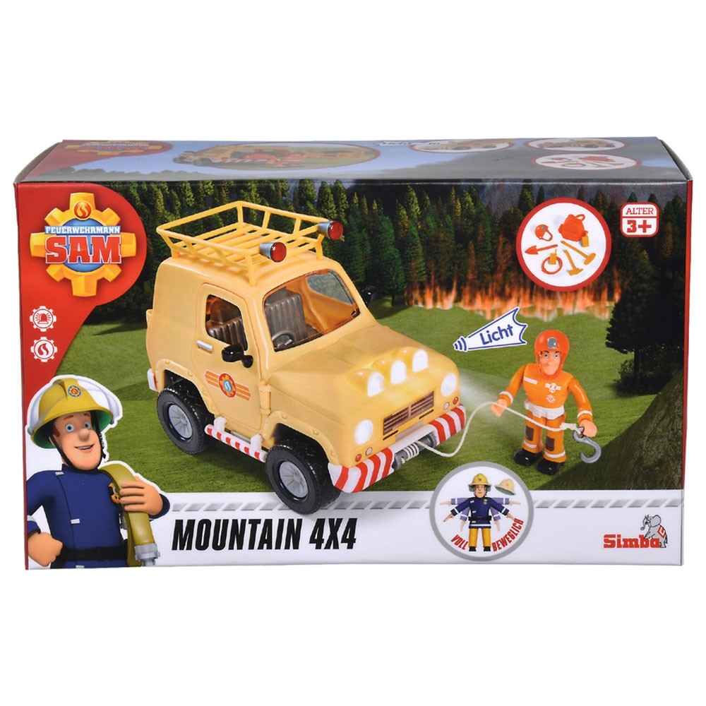 Masina Simba Fireman Sam, Sam Mountain 4x4 cu 1 figurina si accesorii