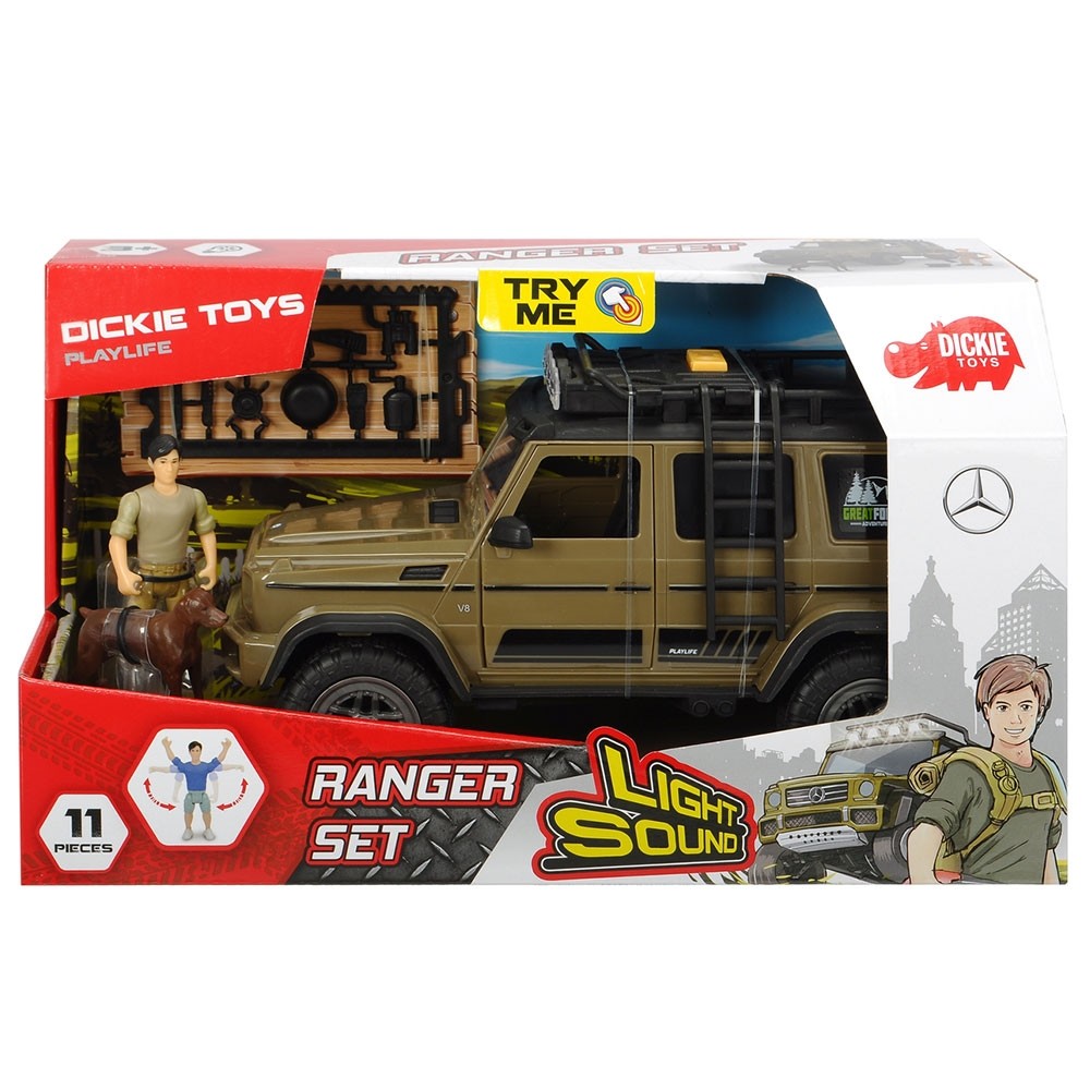 Masina Dickie Toys Playlife Ranger Set cu masina Mercedes-Benz AMG 500 4x4, figurina si accesorii image 9