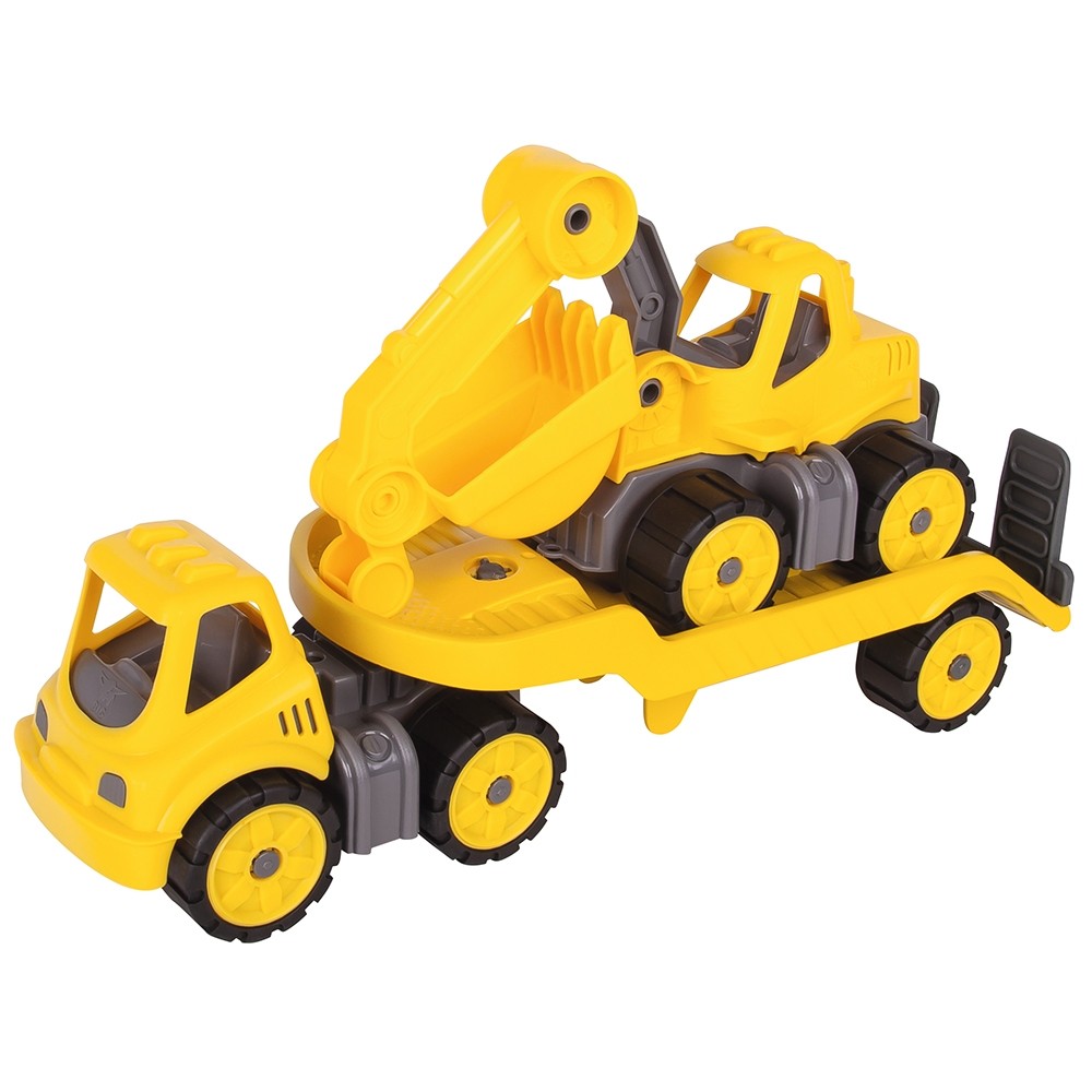 Set Big Camion cu remorca si excavator Power Worker Mini Transporter with Digger