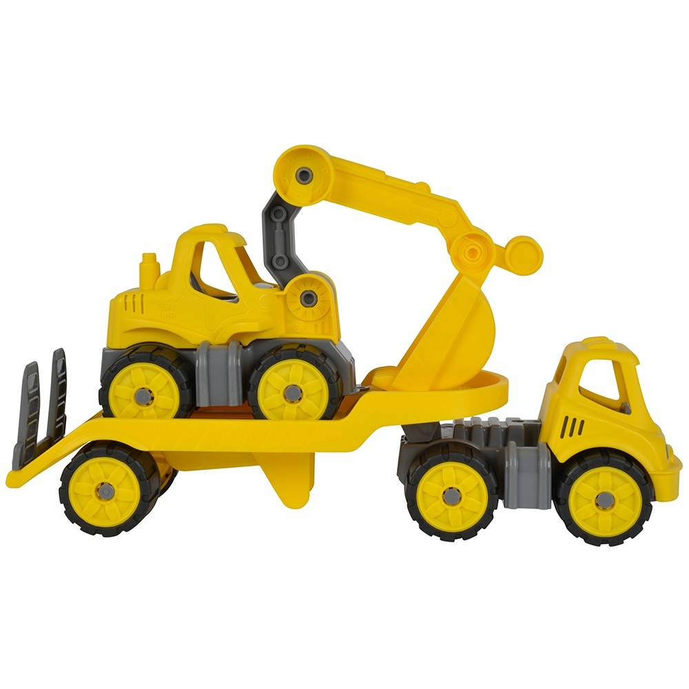 Set Big Camion cu remorca si excavator Power Worker Mini Transporter with Digger image 2