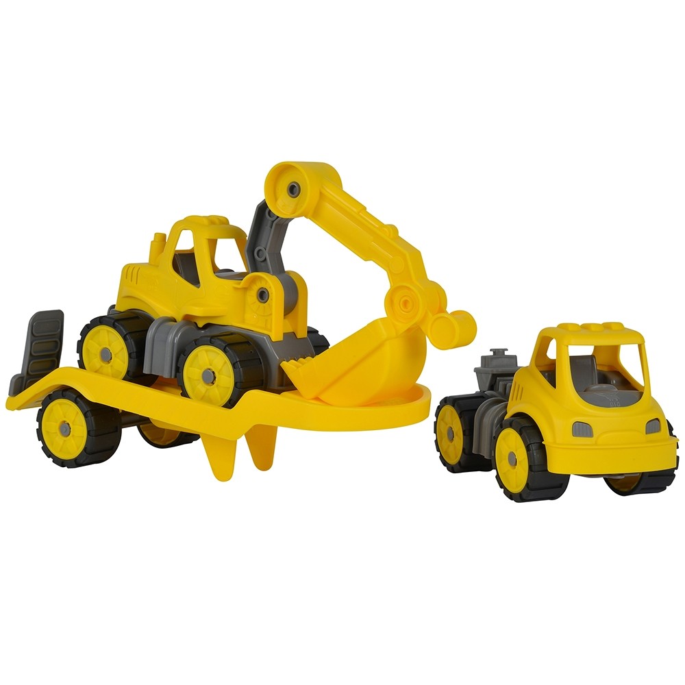 Set Big Camion cu remorca si excavator Power Worker Mini Transporter with Digger image 3