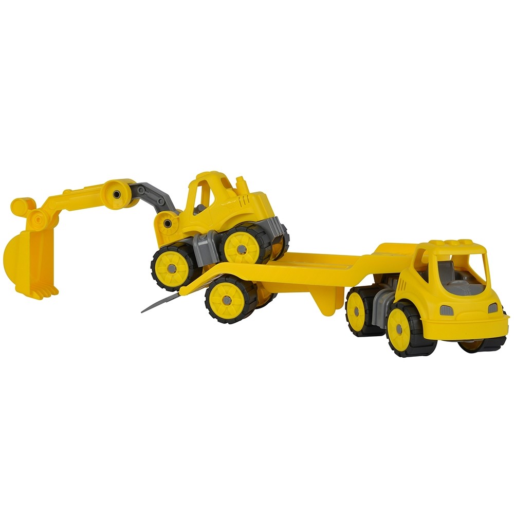 Set Big Camion cu remorca si excavator Power Worker Mini Transporter with Digger image 4
