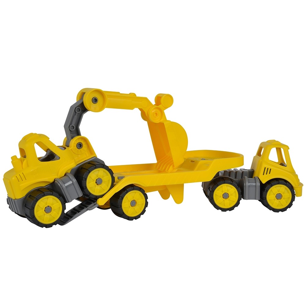 Set Big Camion cu remorca si excavator Power Worker Mini Transporter with Digger image 8