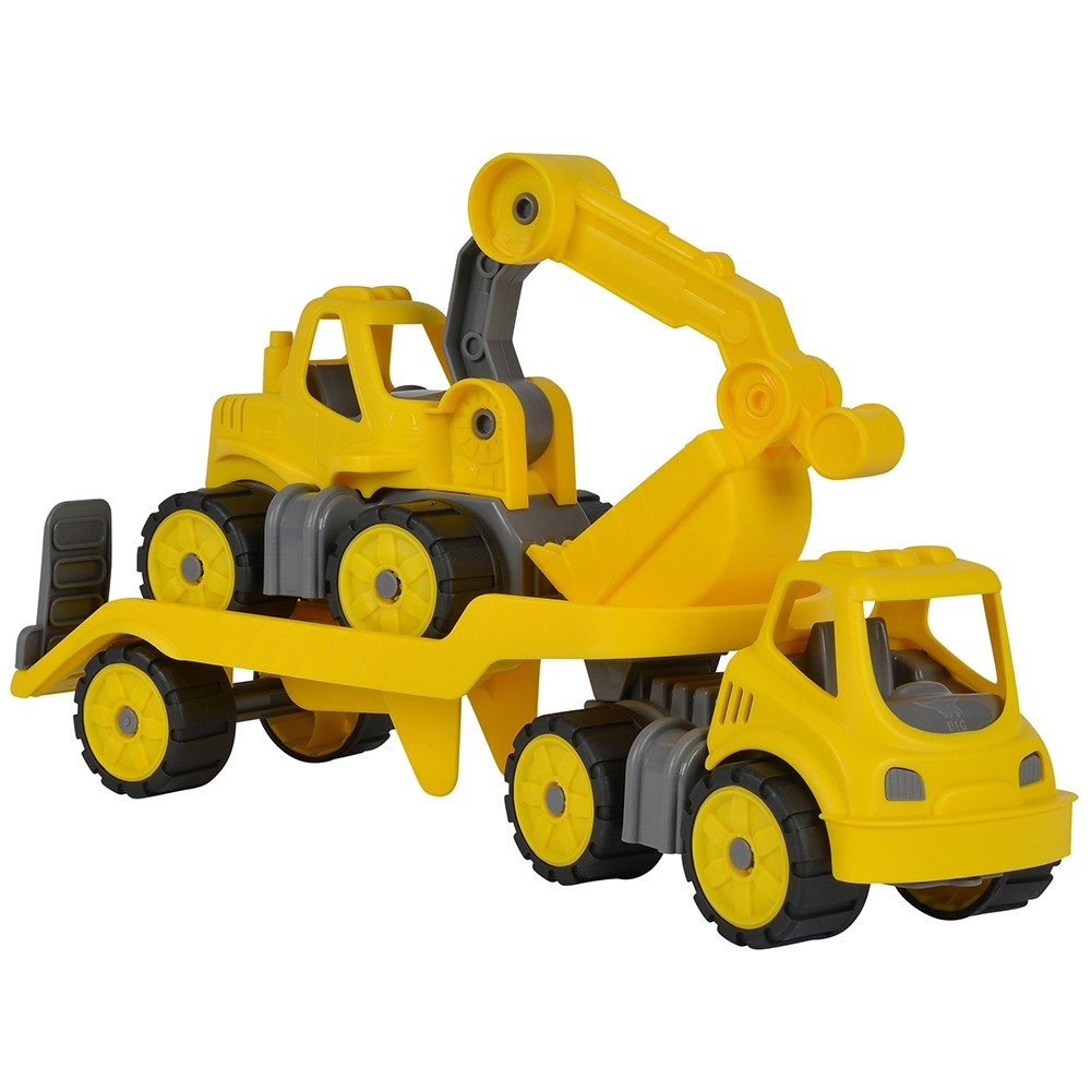 Set Big Camion cu remorca si excavator Power Worker Mini Transporter with Digger image 9