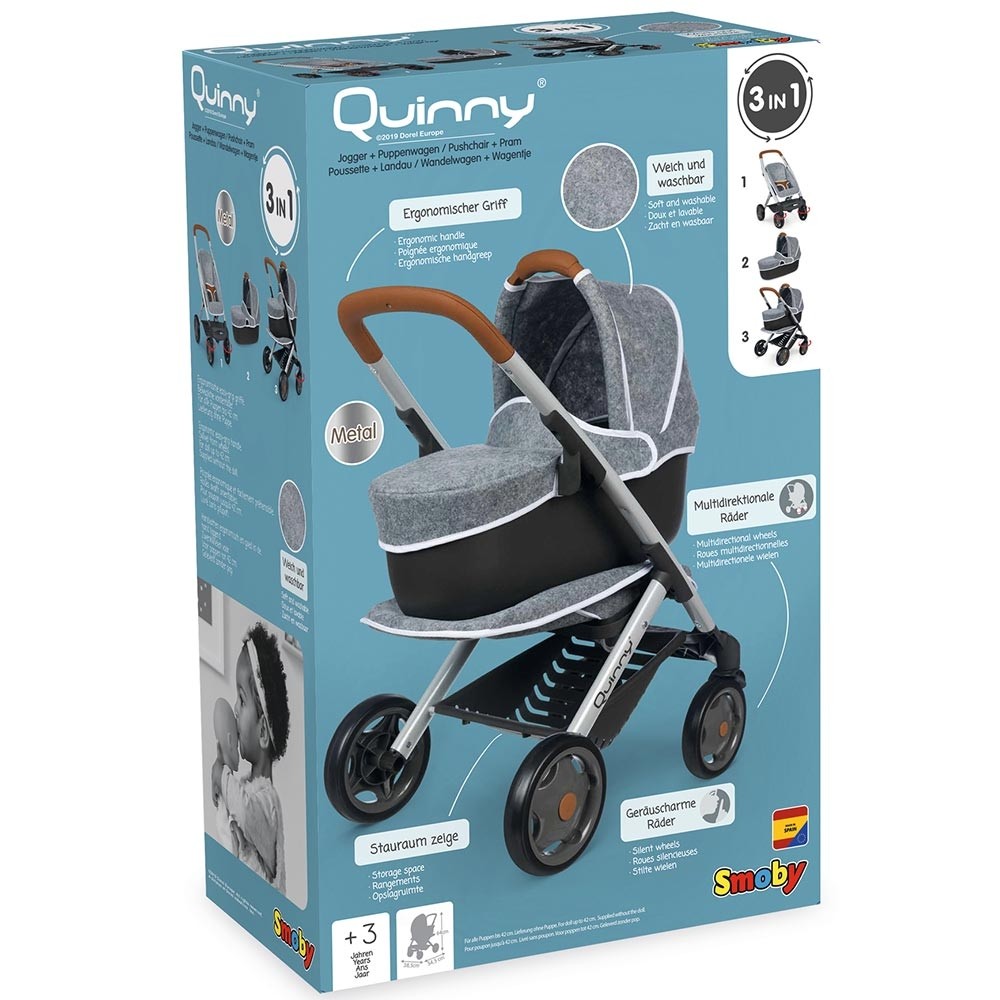 Carucior pentru papusi Smoby Quinny Combi 3 in 1 gri image 8