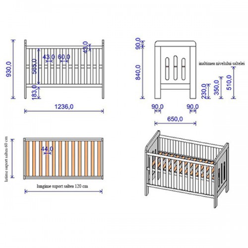 Patut copii Hubners Sophie 120x60 alb-roz image 1