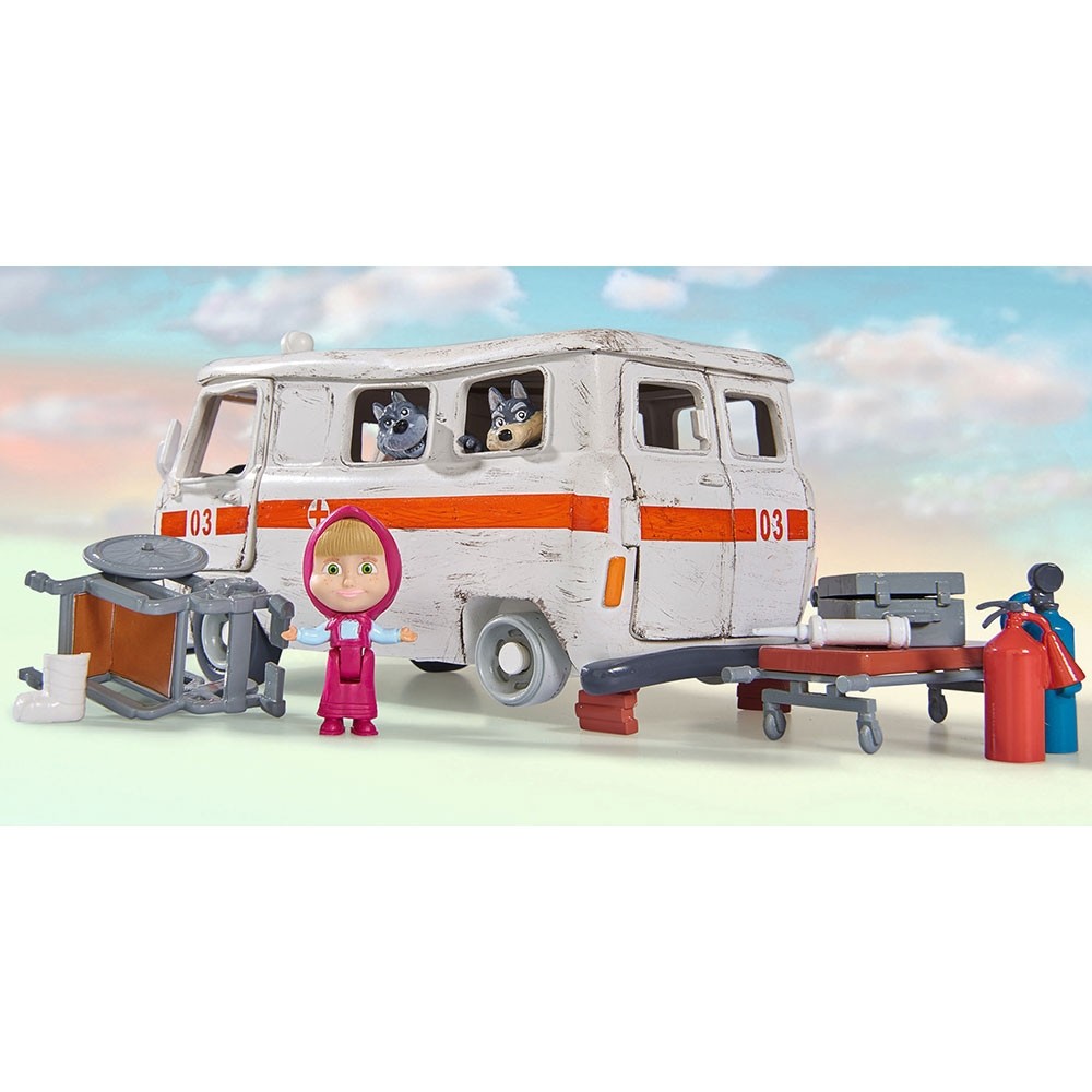 Masina Simba Masha and the Bear Ambulance cu accesorii image 4