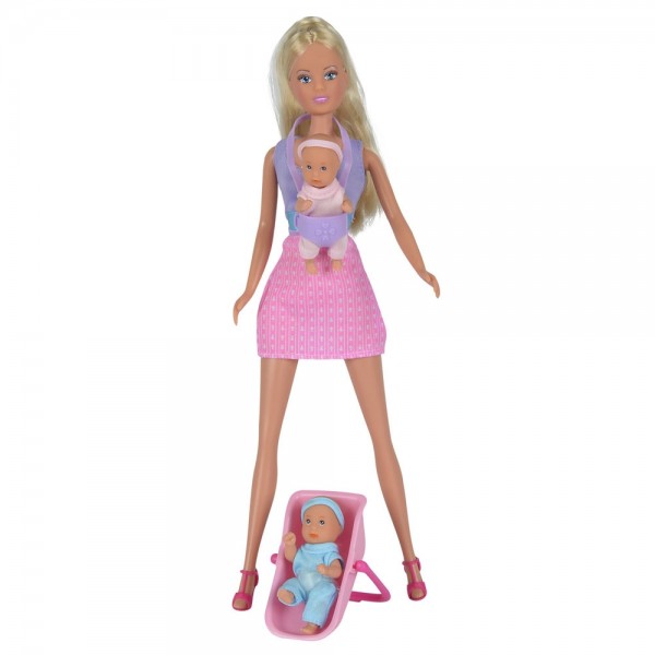 Papusa Simba Steffi Love 29 cm Babysitter cu 2 bebelusi si accesorii