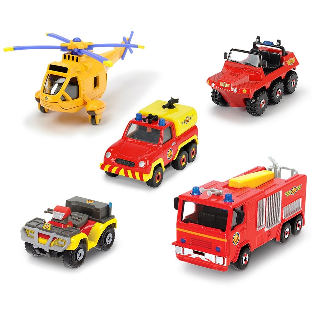 Set Dickie Toys 4 masinute si un elicopter Fireman Sam