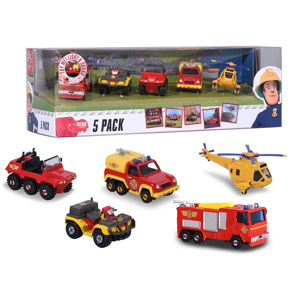 Set Dickie Toys 4 masinute si un elicopter Fireman Sam image 1