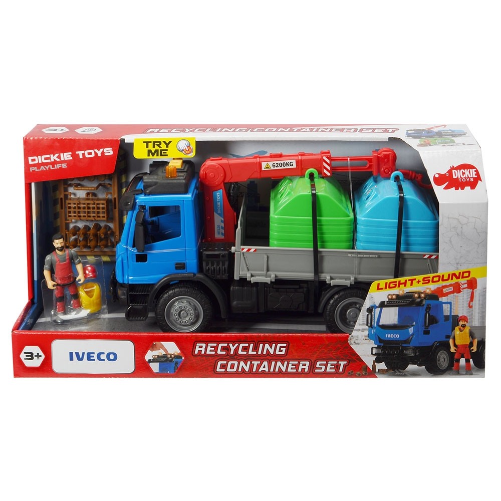 Camion Dickie Toys Playlife Iveco Recycling Container Set cu figurina si accesorii image 6