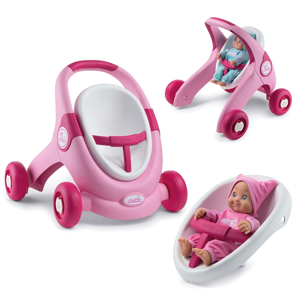 Carucior pentru papusi Smoby Minikiss 3 in 1 roz image 1