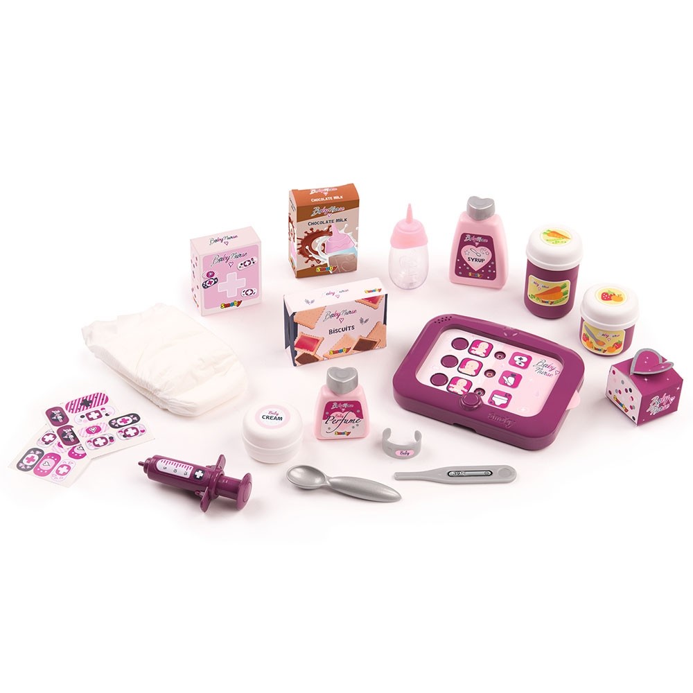 Set cadita si accesorii pentru papusi Smoby Baby Nurse Nursery mov image 1