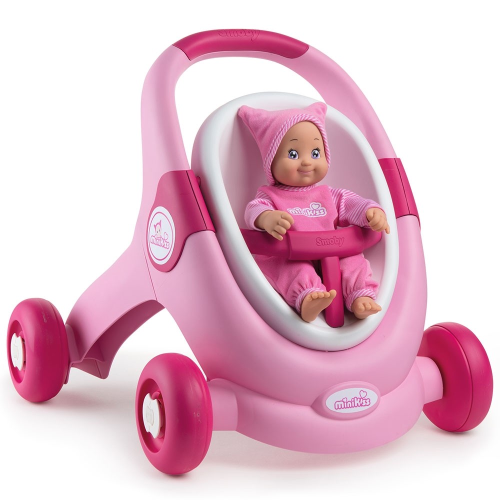 Carucior pentru papusi Smoby Minikiss 3 in 1 roz image 2