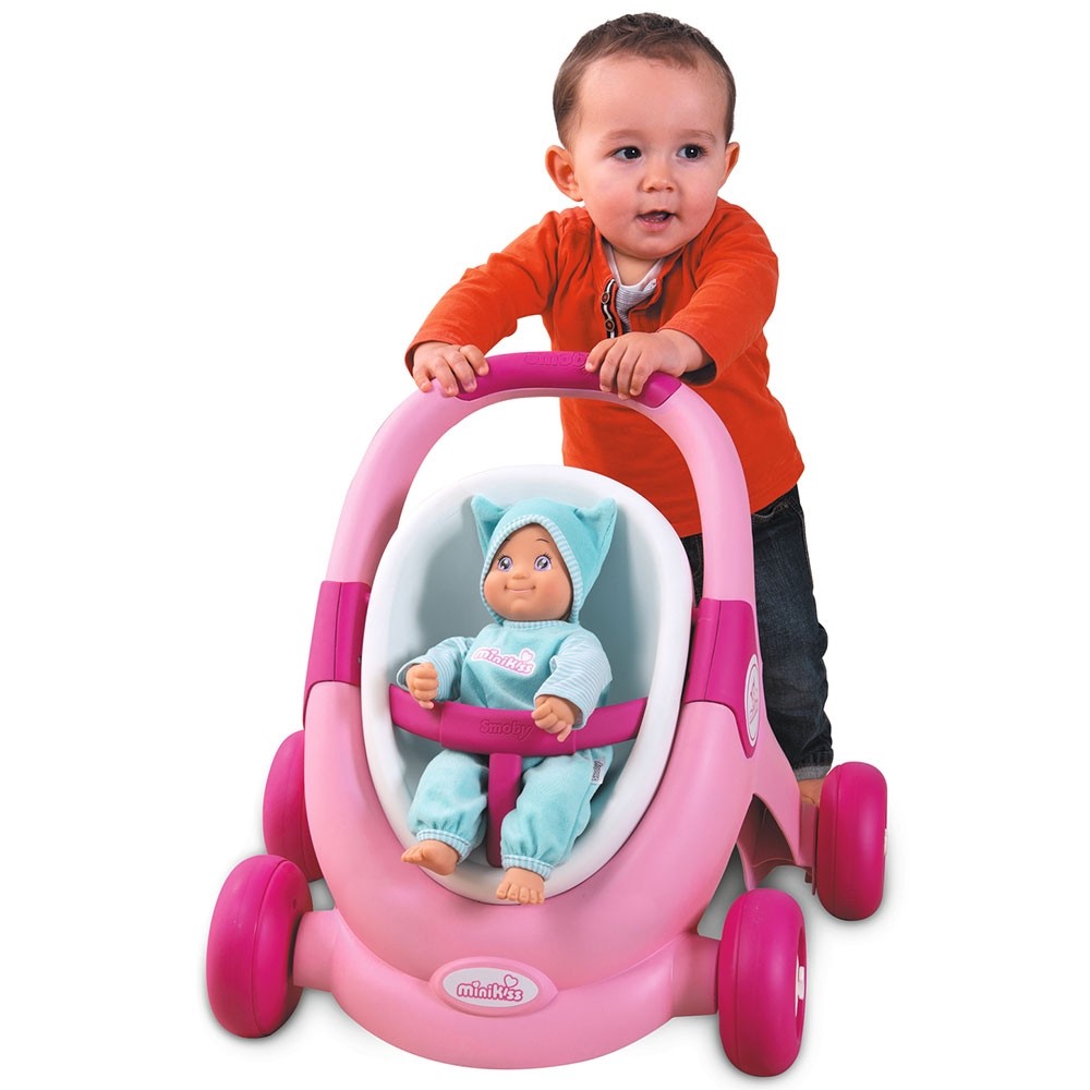 Carucior pentru papusi Smoby Minikiss 3 in 1 roz image 6