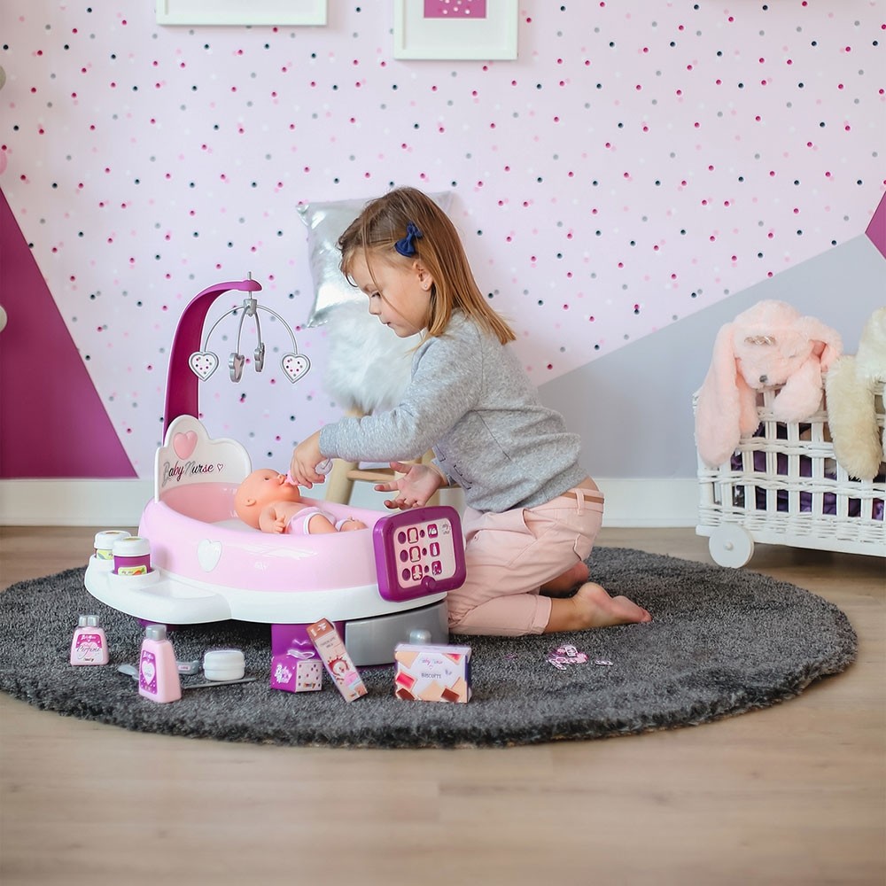 Set cadita si accesorii pentru papusi Smoby Baby Nurse Nursery mov image 6