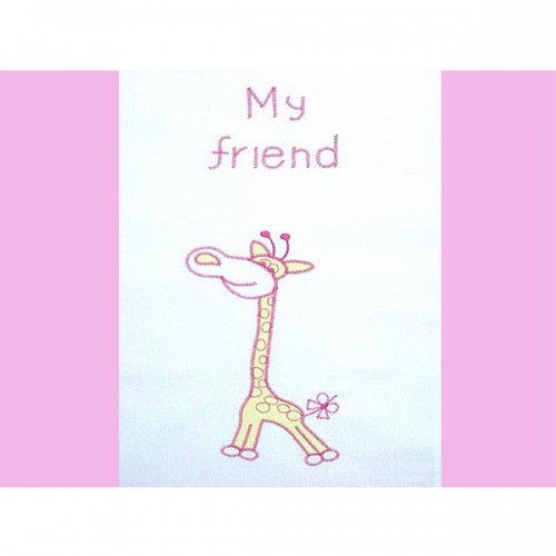 Lenjerie patut cu broderie Hubners Girafa 4 piese roz image 1