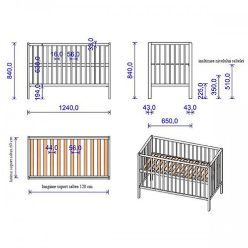 Patut copii Hubners Dominic 120x60 alb image 2