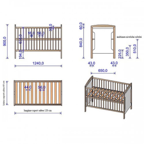 Patut copii Hubners Karly 120x60 alb image 1