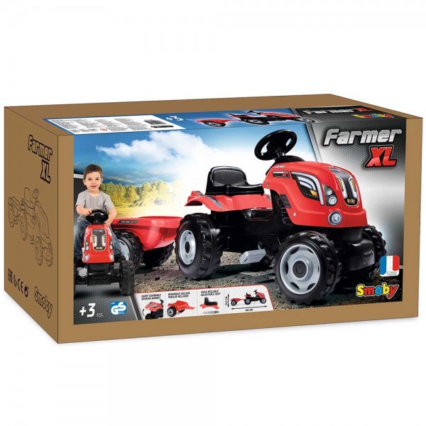 Tractor cu pedale si remorca Smoby Farmer XL rosu image 7