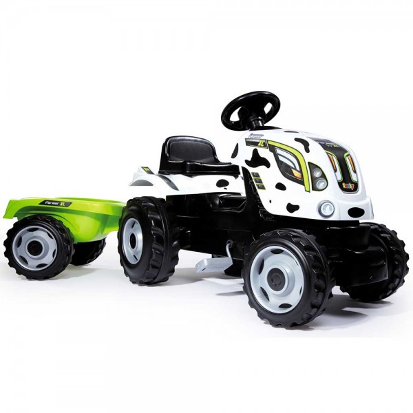 Tractor cu pedale si remorca Smoby Farmer XL alb negru image 1