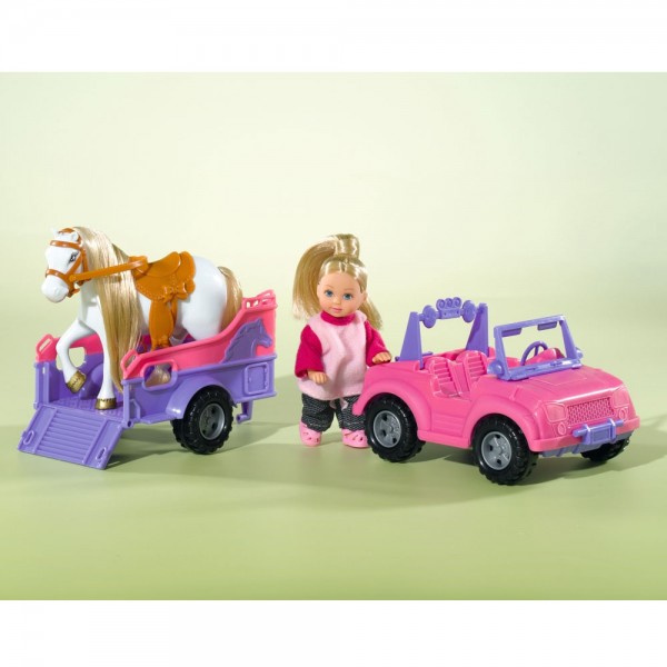 Papusa Simba Evi Love 12 cm Evi Horse Trailer cu masina, trailer si calut image 1