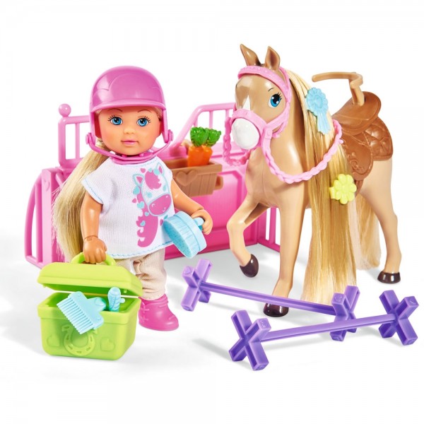 Papusa Simba Evi Love 12 cm Holiday Horse cu calut si accesorii