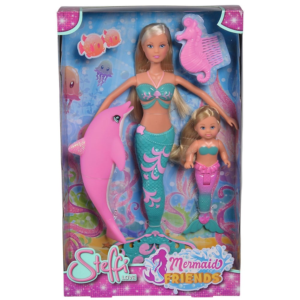 Set Simba Steffi Love Mermaid Friends papusa 29 cm, papusa 12 cm, delfin si accesorii image 5